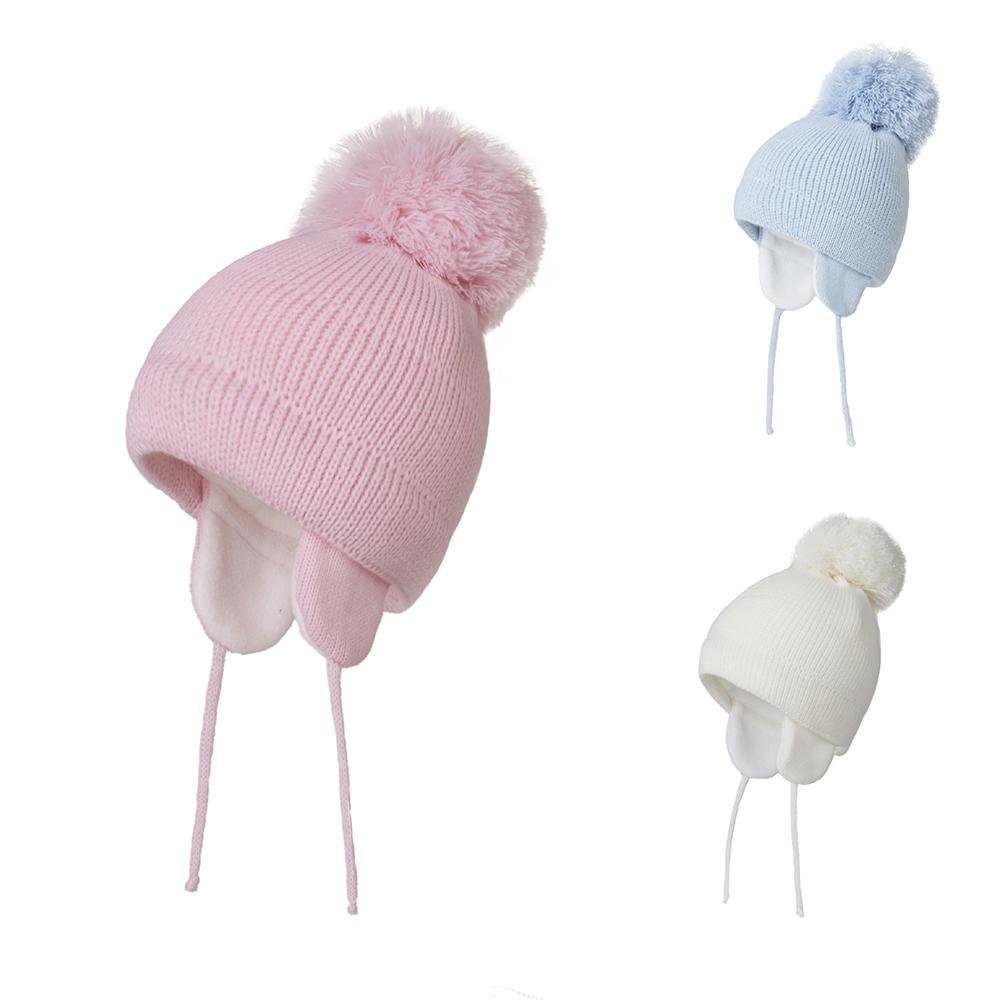 Lớn Pompom Mùa Đông Cho Bé Nón Cotton Đan Trẻ Em Bò Nón Cho Bé Trai Và Bé Gái Với Lót Nỉ Bomber Mũ Lưỡi Trai trẻ Em