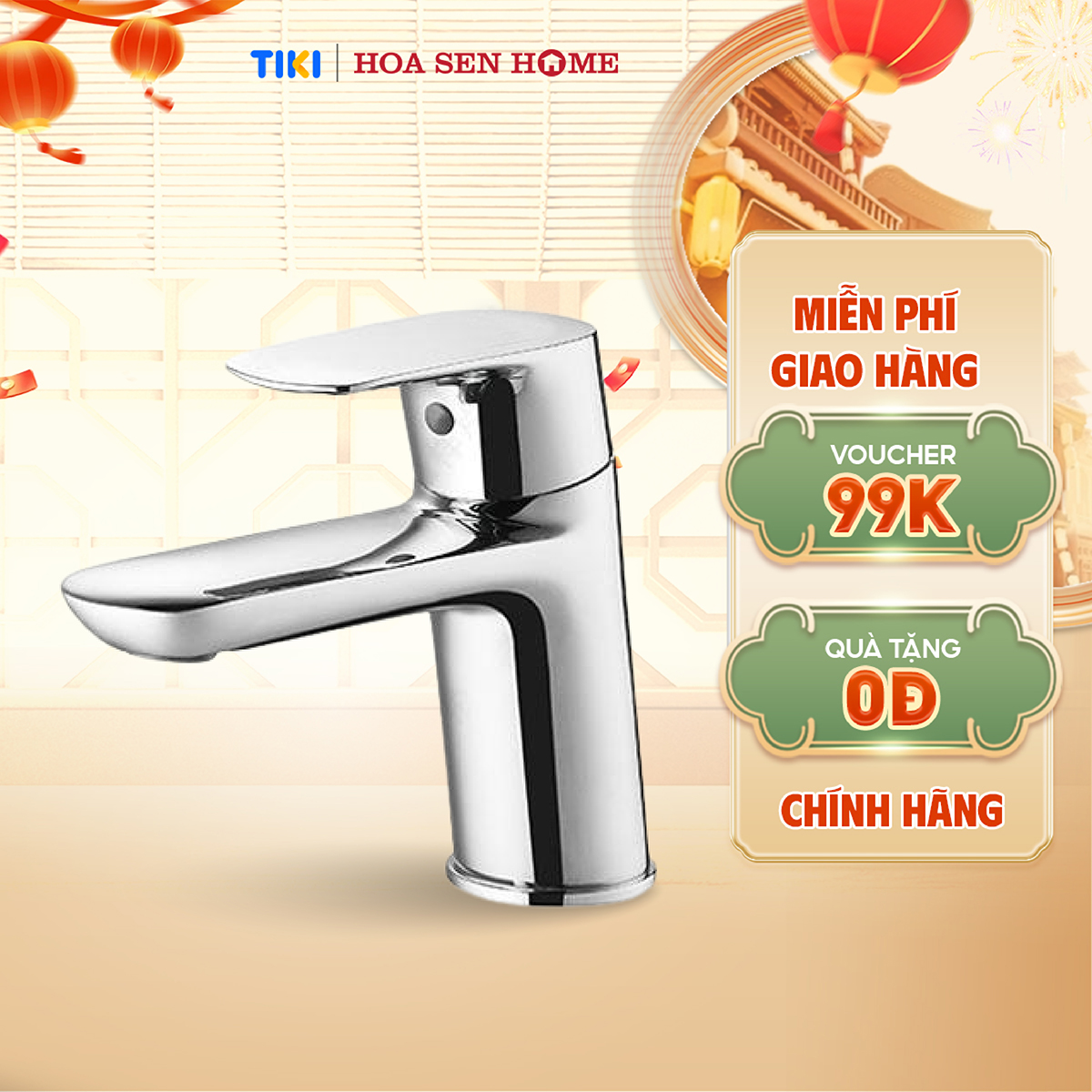 Vòi lavabo nóng lạnh TUSLO F001 Luxury chất liệu đồng nguyên chất, mạ Crom-Niken, công nghệ tạo bọt khí hiện đại - Hoa Sen Home - Hàng chính hãng