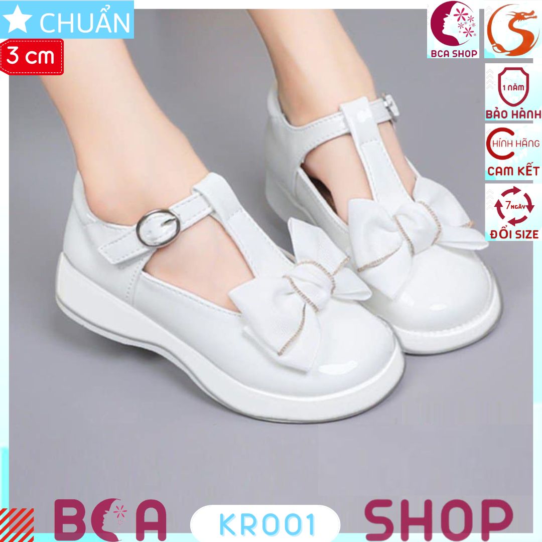 Giày trẻ em dành cho bé gái 3p KRO01 ROSATA tại BCASHOP bít mũi, quai cài, có nơ cùng màu rất dễ thương, màu trắng