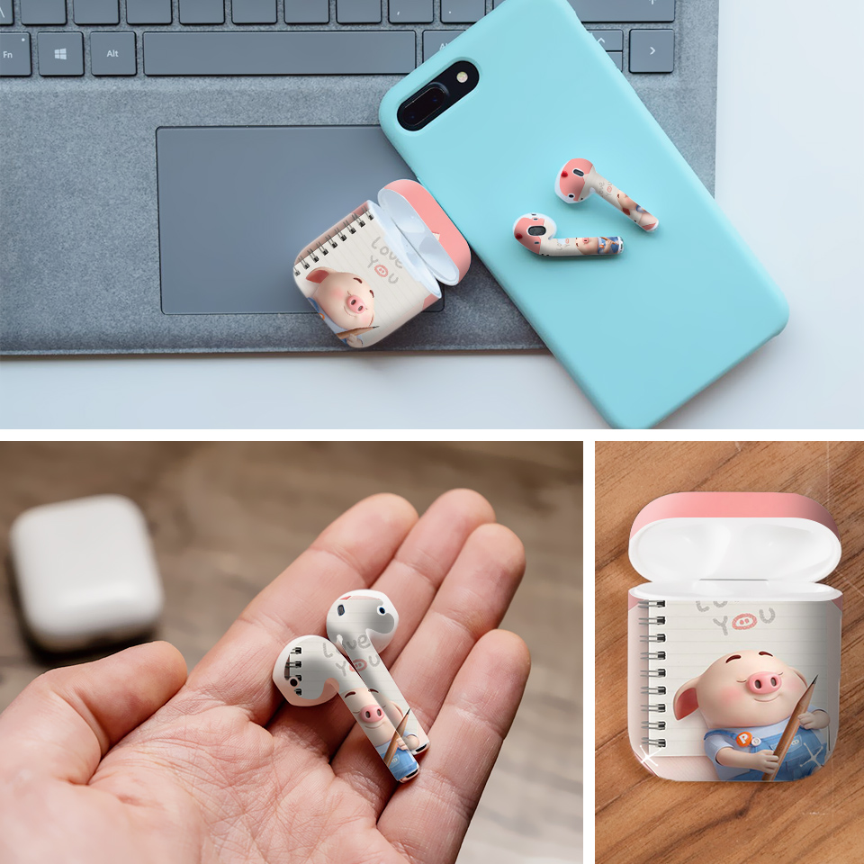 Miếng dán skin chống bẩn cho tai nghe AirPods in hình Heo con dễ thương - HEO2k19 - 083 (bản không dây 1 và 2)