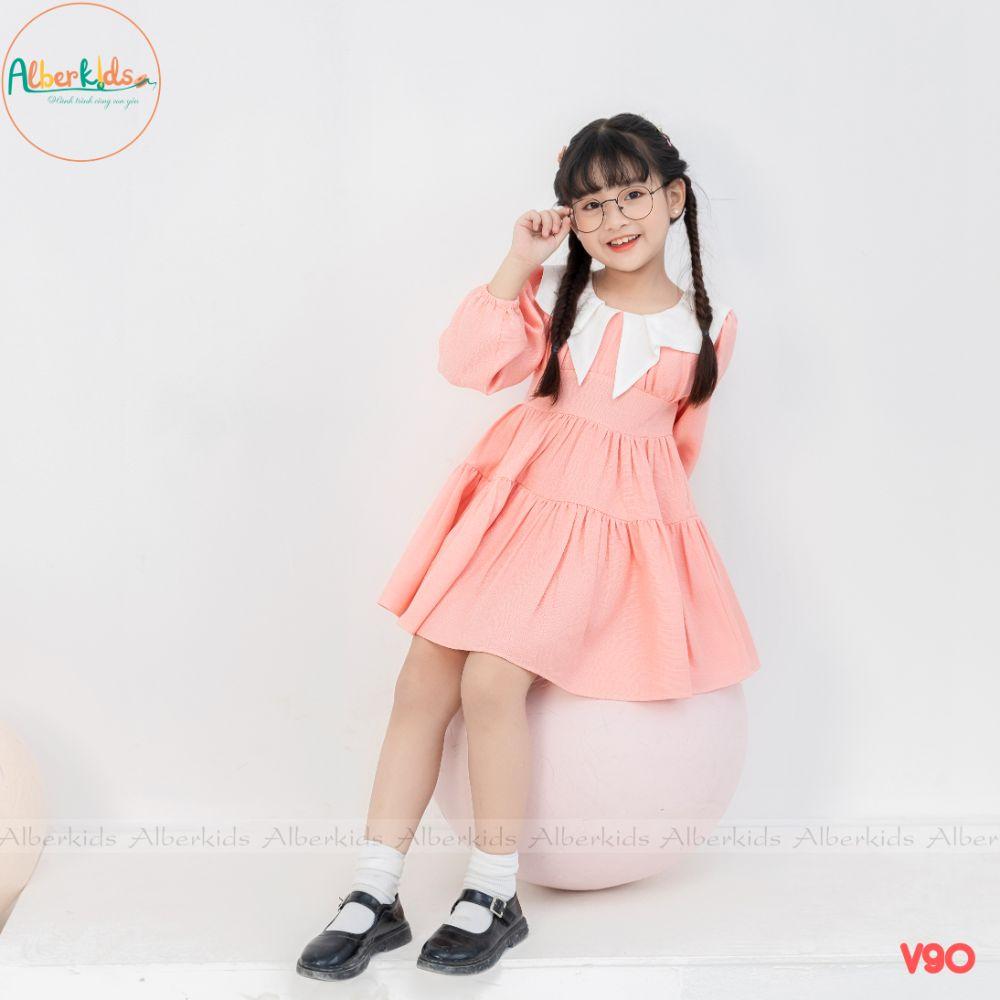 Váy cho bé gái ALBER KIDS 2 tầng phối cổ V cách điêu công chúa xinh đẹp cho trẻ em 2,3,4,5,6,7,8,9,10,11,12 tuổi