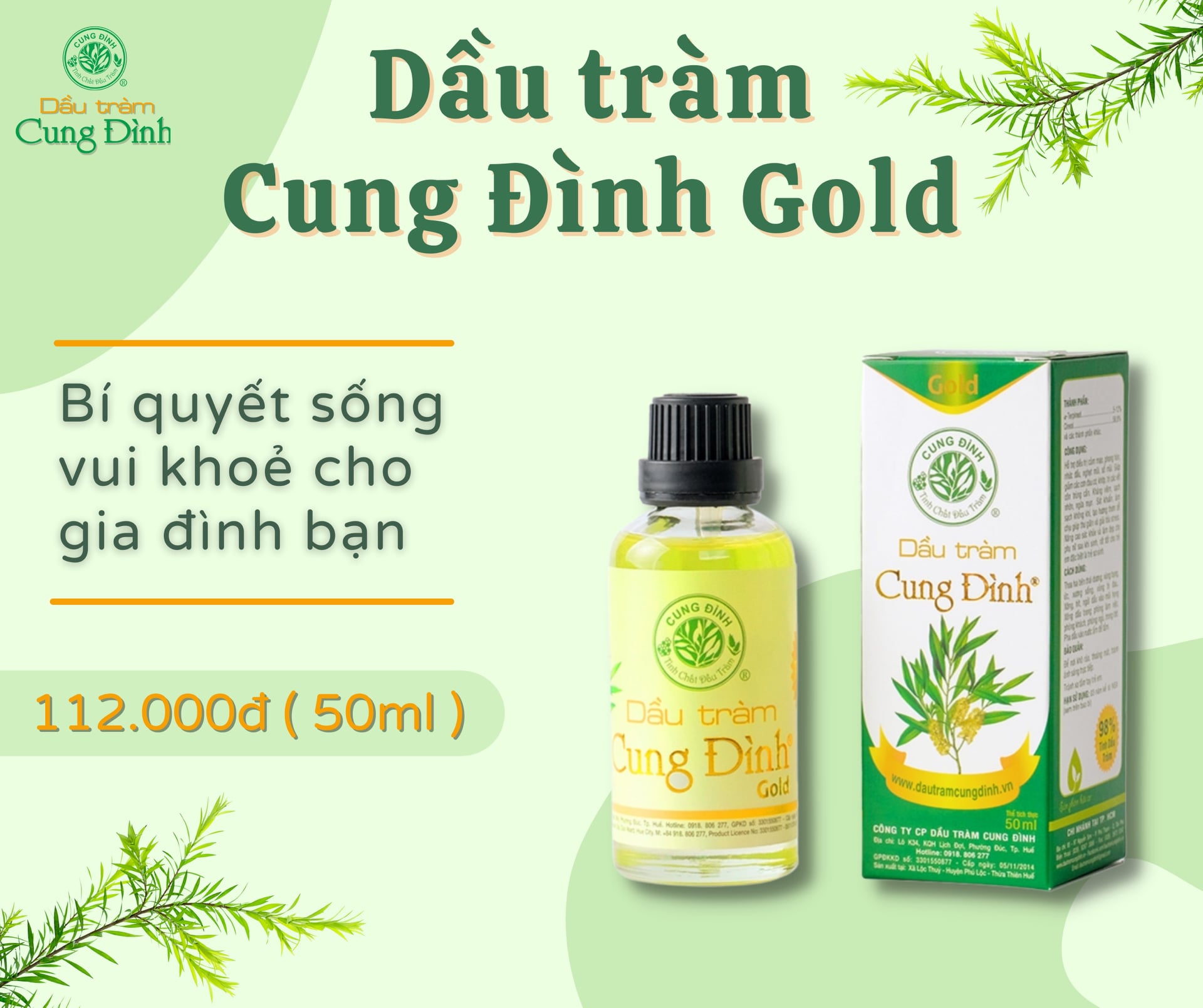 Dầu tràm Cung Đình - Gold (50ml) | Dầu tràm Huế 100% nguyên chất