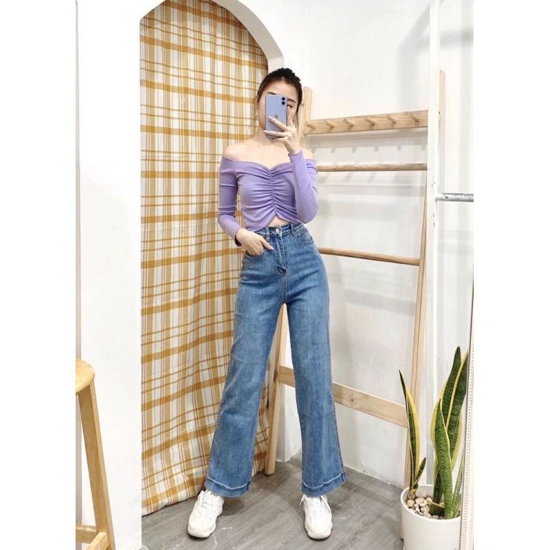 Quần jeans cạp cao ống đứng chất jeans giãn- shop tự chụp