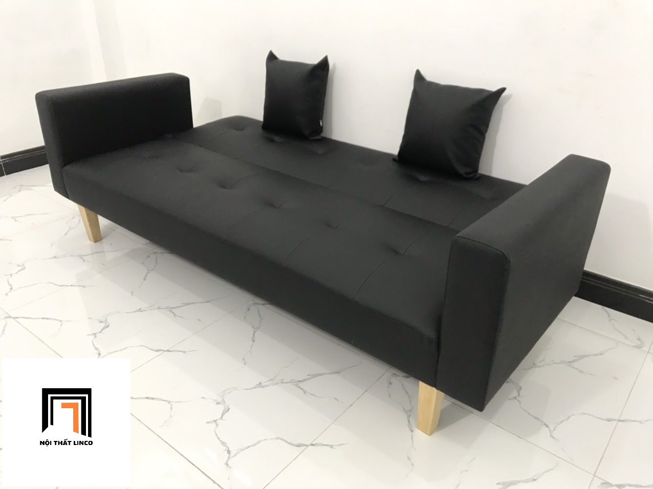 Ghế sofa băng giường 2m simili giả da màu đen nhiều kích cỡ