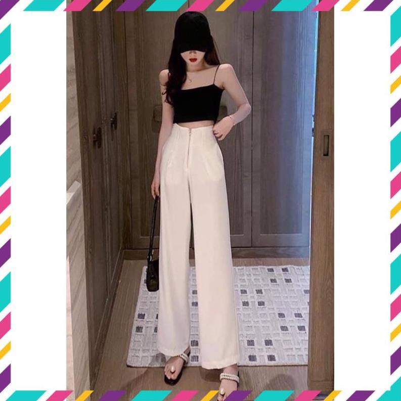 Quần baggy nữ ống rộng cạp liền ống rộng dáng suông khóa trước lên dáng cực đẹp