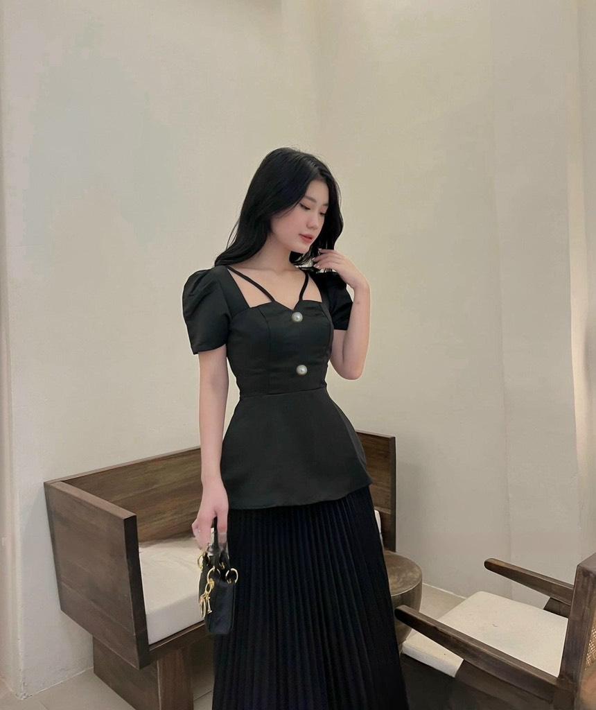 ÁO PEPLUM TAPTA PHỐI NÚT  14169