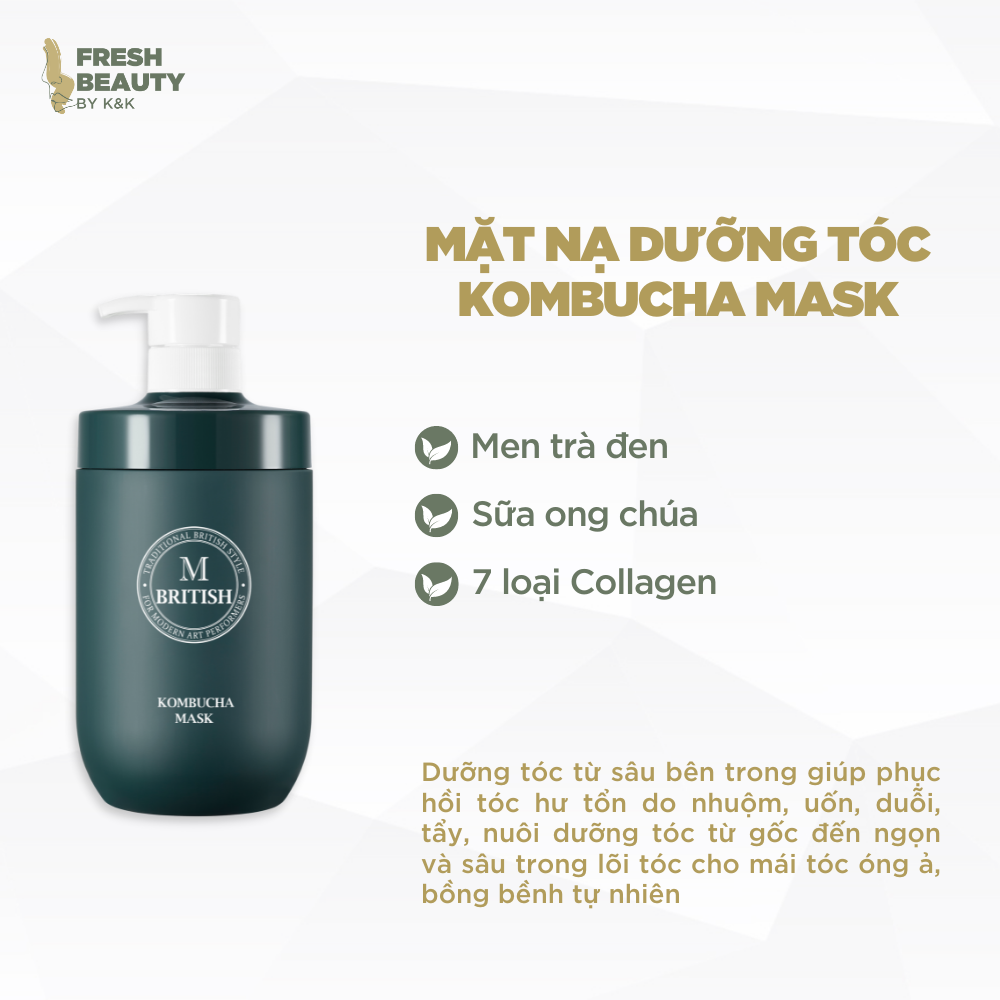 Mặt nạ tóc cao cấp nam nữ BRITISH M Kombucha Mask phục hồi chuyên sâu tóc hư tổn. giúp da đầu khỏe mạnh 750g