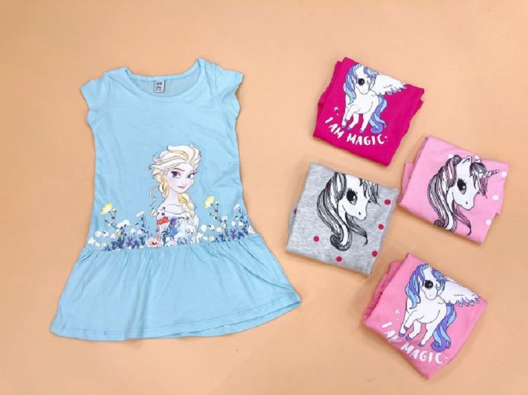 Váy thun cotton ngắn tay cho bé gái 1-10 tuổi