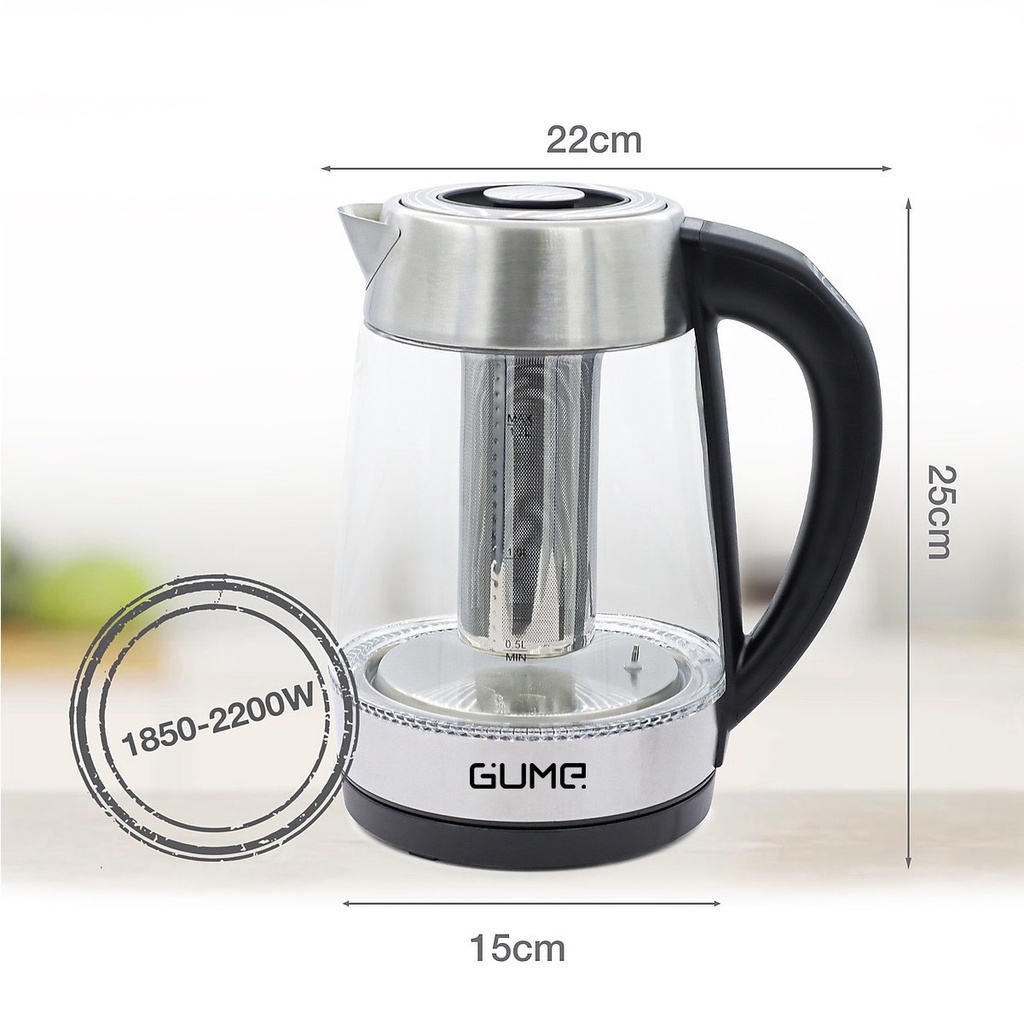 Ấm Đun Siêu Tốc Khử Clo GUME Thủy Tinh 1.7L - Hàng Nhập Khẩu Hàn Quốc