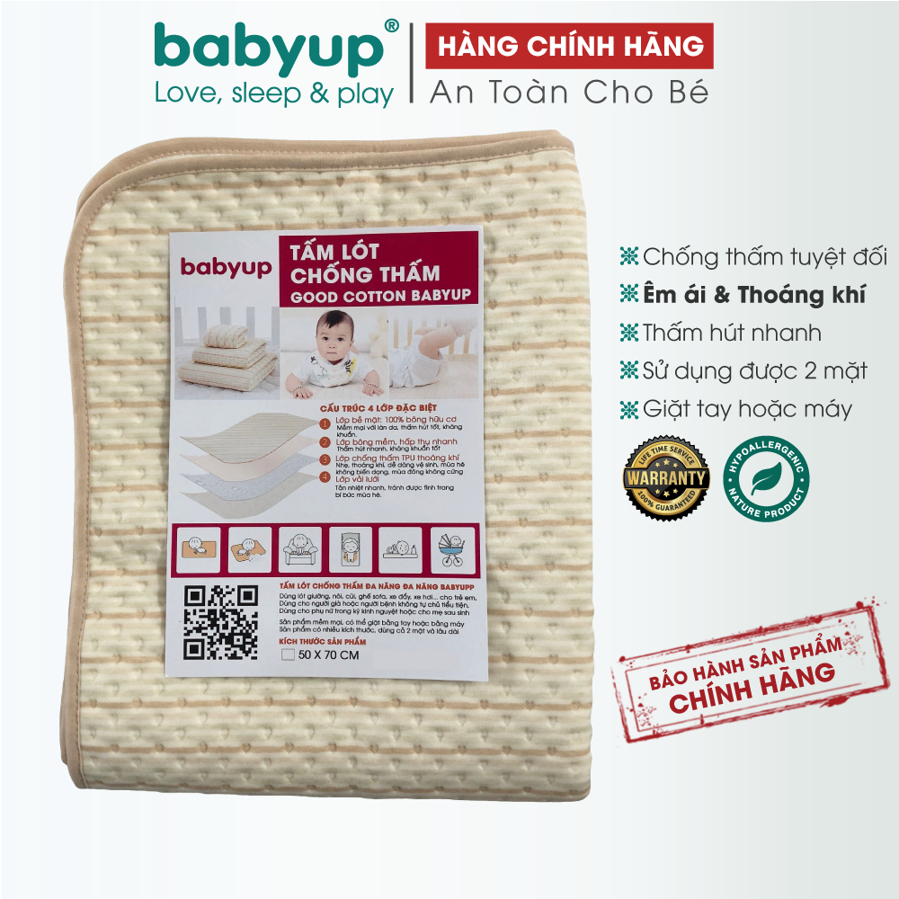 Tấm lót chống thấm cho bé Organic Good Cotton Babyup. Miếng lót chống thấm 4 lớp. Tấm lót thay tả mềm mại, thoáng khí, siêu thấm hút, có thể giặt, an toàn cho bé