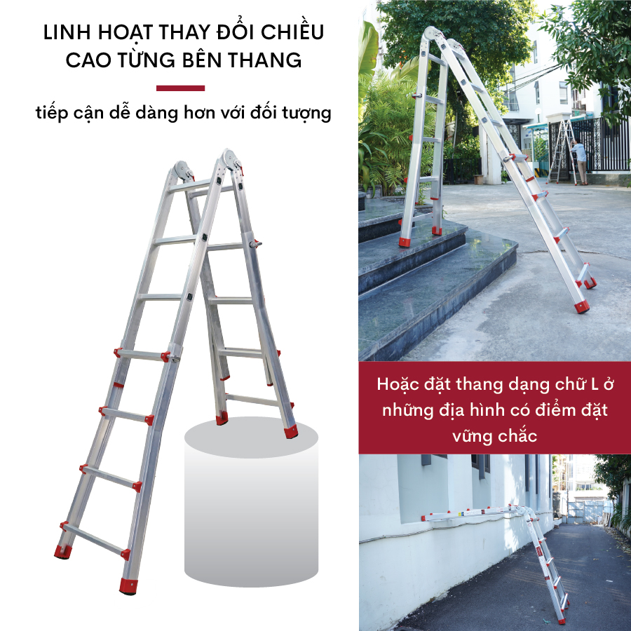 Thang nhôm gấp trượt chữ A 4M Nhập Khẩu đa năng chống trượt, thang gấp rút 4 bậc có khoá an toàn Multi Purpose Ladder - Hàng Nhập Khẩu