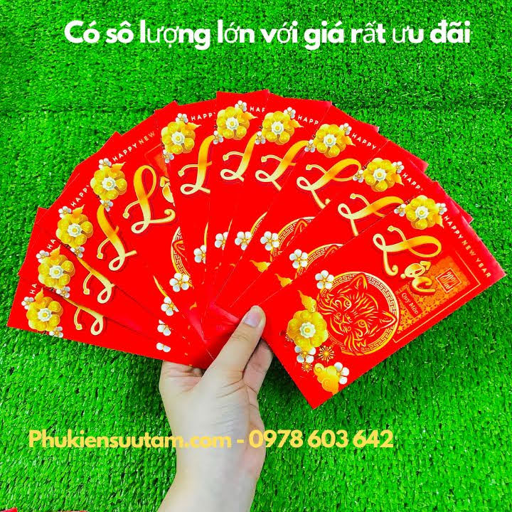 Combo 10 Bao Lì Xì Tết Con Mèo 2023, kích thước: 16cmx8cm, màu đỏ - SP000365