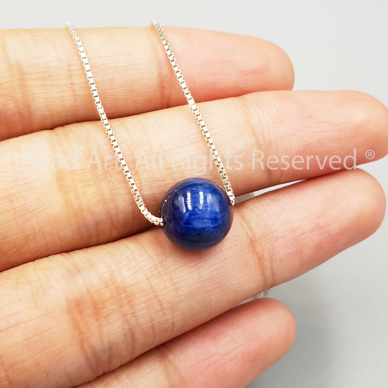 Dây Chuyền Đá Kyanite Xanh Dương 10MM Bạc 925, Đá Thiên Nhiên, Trang Sức Phong Thuỷ, Chuỗi Hạt, Mệnh Thuỷ, Mộc - Bead Art