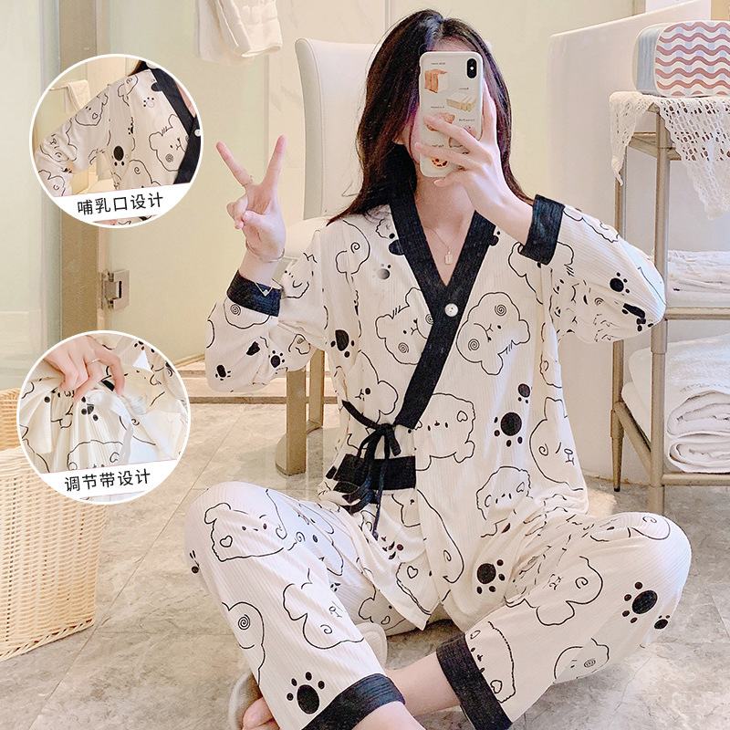 Bộ Đồ Bầu Sau Sinh Dài Tay Có Khe Mở Cho Con Bú Chất Liệu Cotton