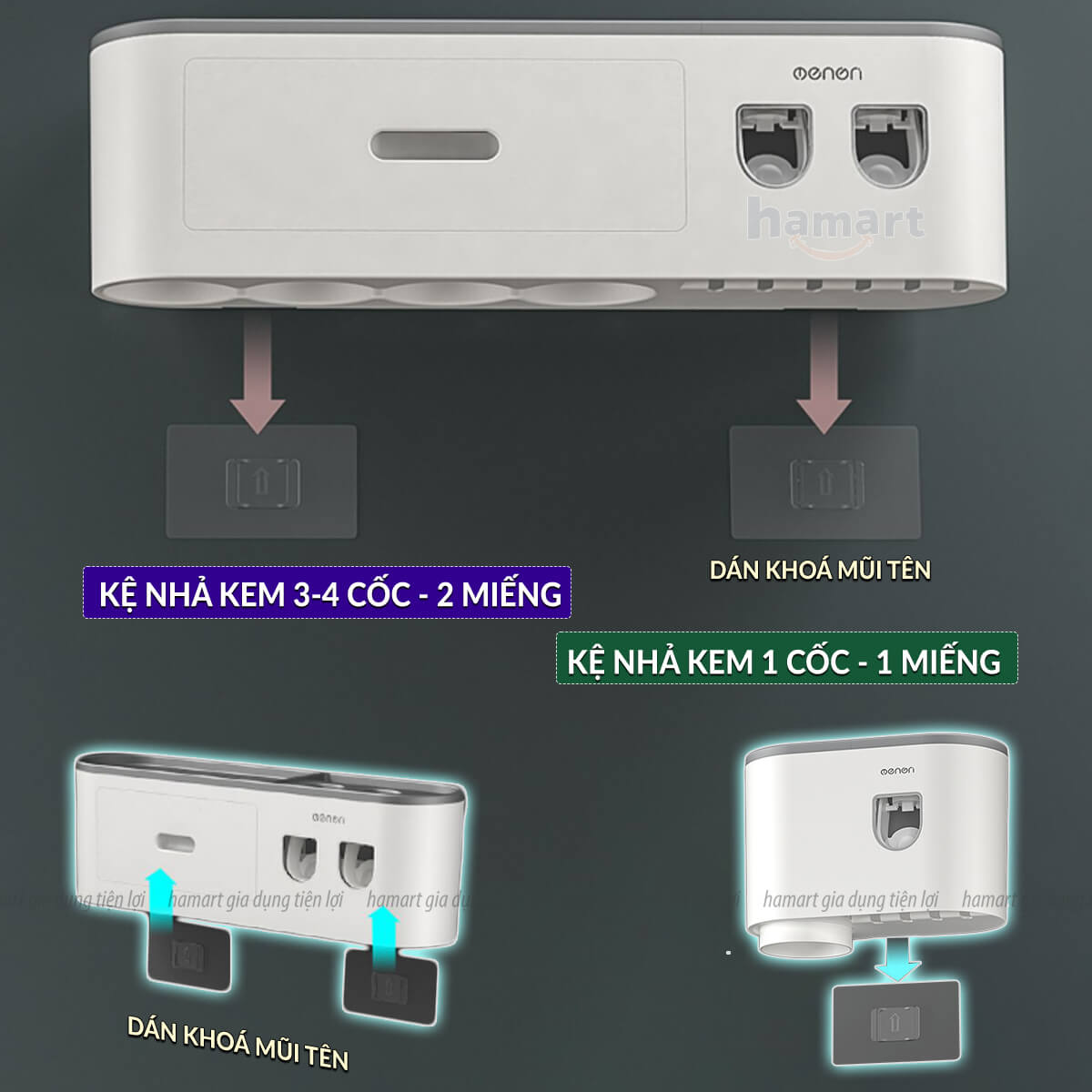 Miếng Dán Kệ Kem Đánh Răng OENON Mũi Tên Bộ Nhả Kem Tự Động 3 4 Cốc Kệ Nhà Tắm ECOCO Treo Tường