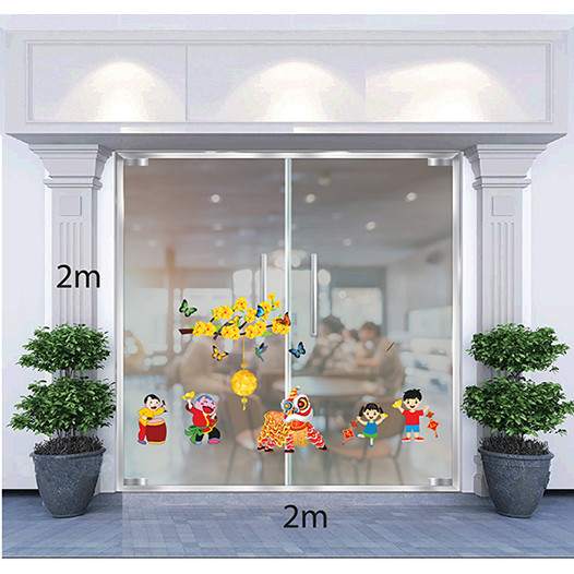 Decal Dán Tường Trang Trí Tết Bé Vui Xuân Cùng Lân Sư (0.45 x 2 m)