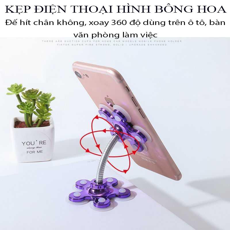 Kẹp Điện Thoại Đế Hít Chân Không - Giá Đỡ Điện Thoại Ô Tô hình Bông Hoa