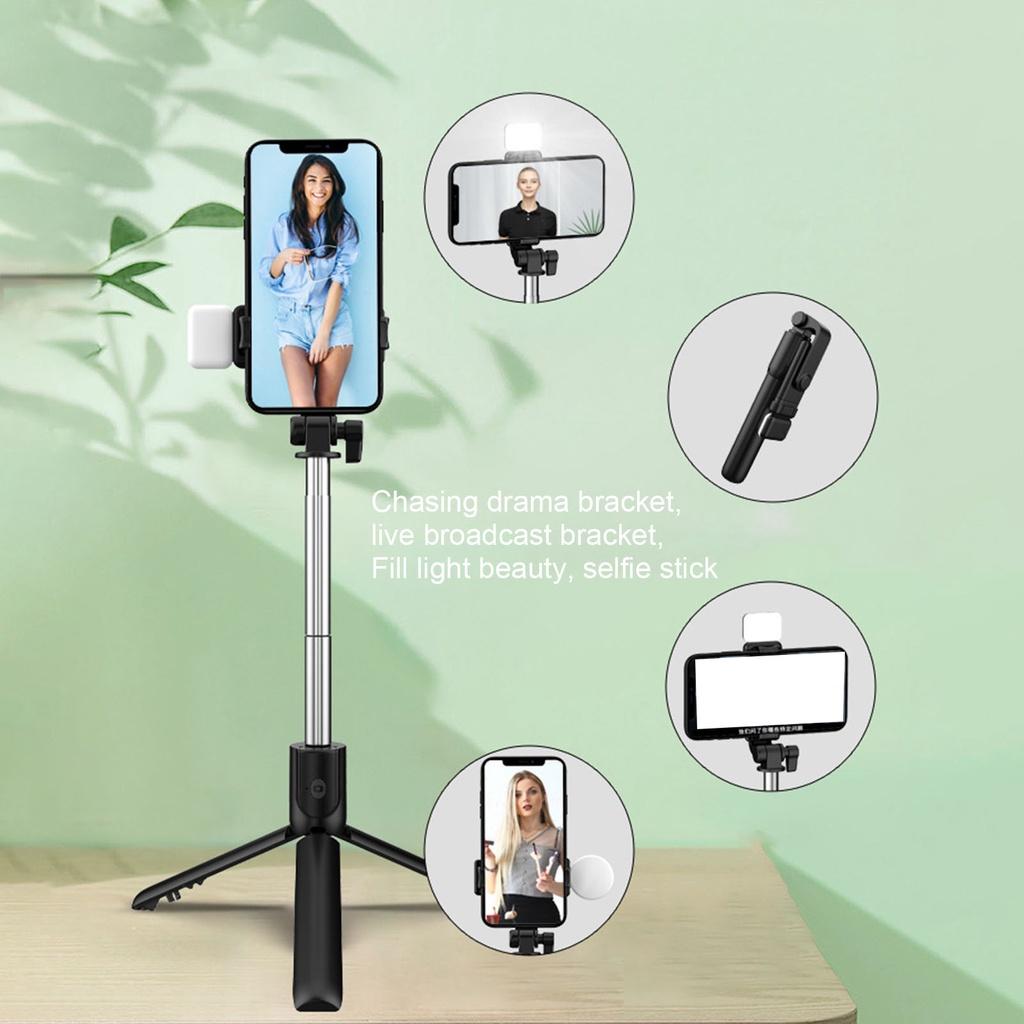 【ky】R1S Selfie Stick Adjustable Multifunctional 3 in 1 Bluetooth-compatible Remote Control Phone Tripod for Video Shooting