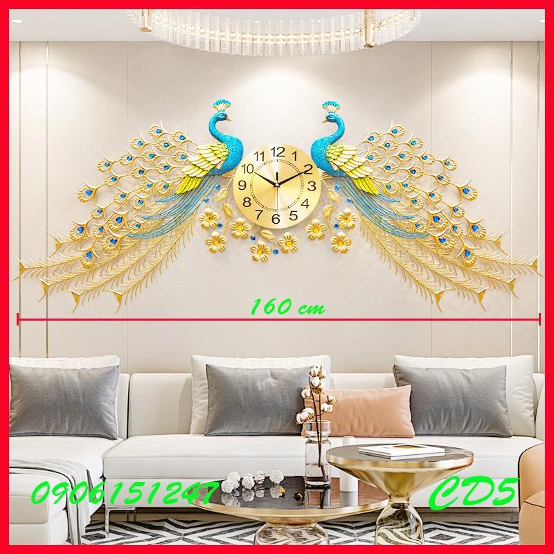 Đồng hồ treo tường trang trí decor chim công CD5 Khổng Tước vàng kích thước 160 x 70 cm