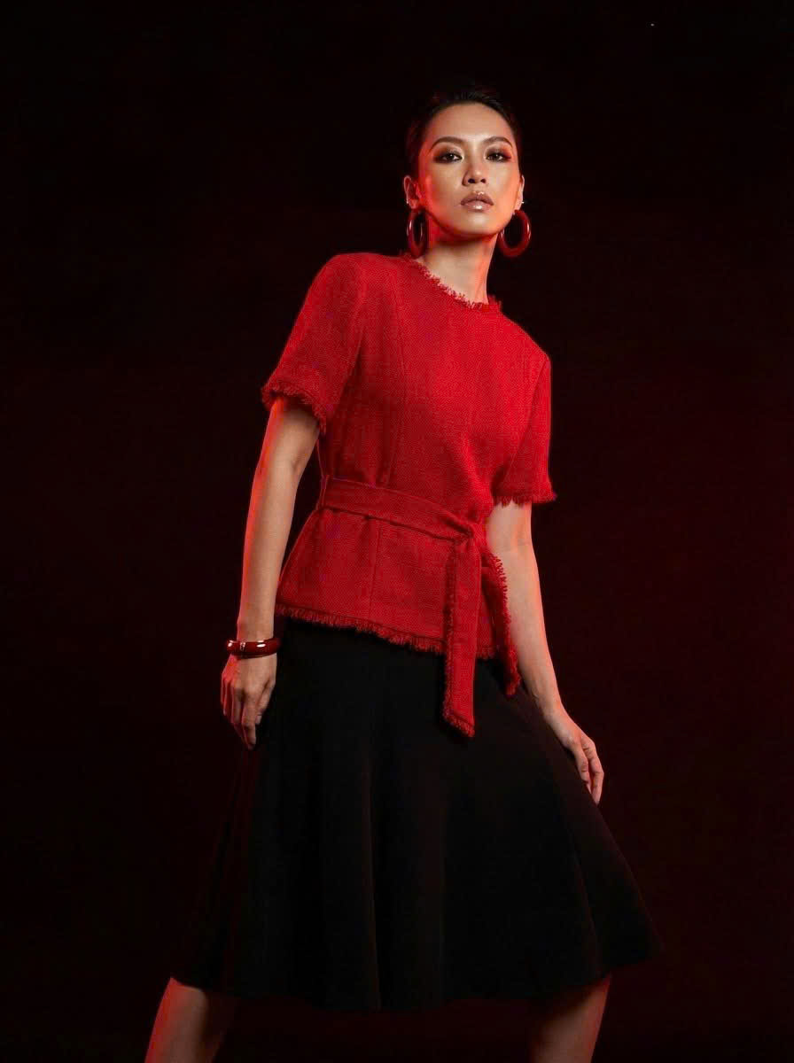 Áo Thắt Eo Peplum Tweed Đỏ Thanh Minh thời trang thiết kế Hity Top213Red