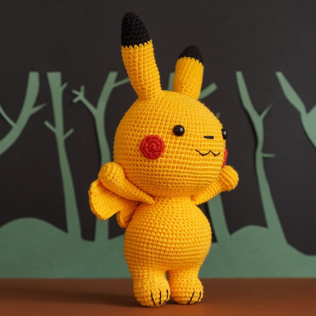 Pokemon Pikachu móc len - Đồ chơi bằng len handmade, Thú len handmade nhồi bông Amigurumi