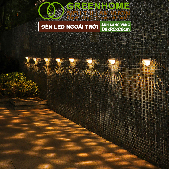 Đèn Led Năng Lượng Mặt Trời Greenhome, D9xR5xC6cm, Vàng Ấm, Chống Nước, Ốp Lan Can, Trang Trí Ban Công, Sân Vườn