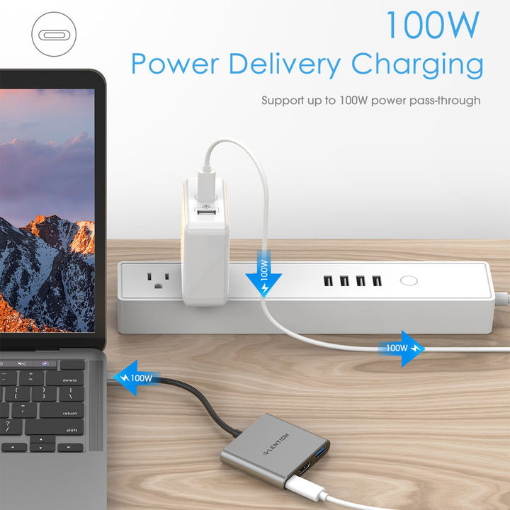 Hub USB C LENTION C14 3 trong 1 với PD, Type A 3.0, HDMI - Hàng chính hãng