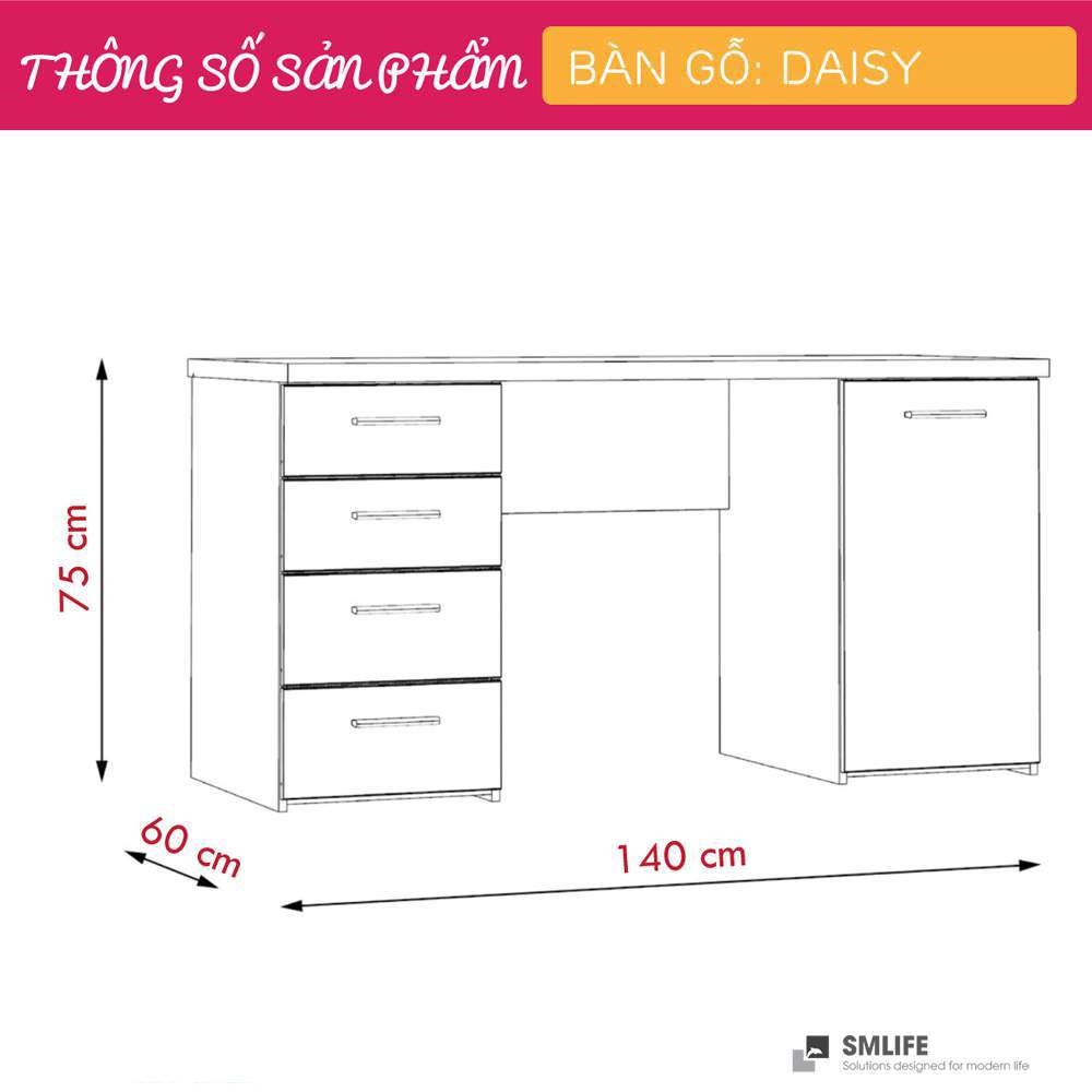 Bàn làm việc, bàn học gỗ hiện đại SMLIFE Daisy | Gỗ MDF dày 17mm chống ẩm | D140xR60xC75cm - Màu