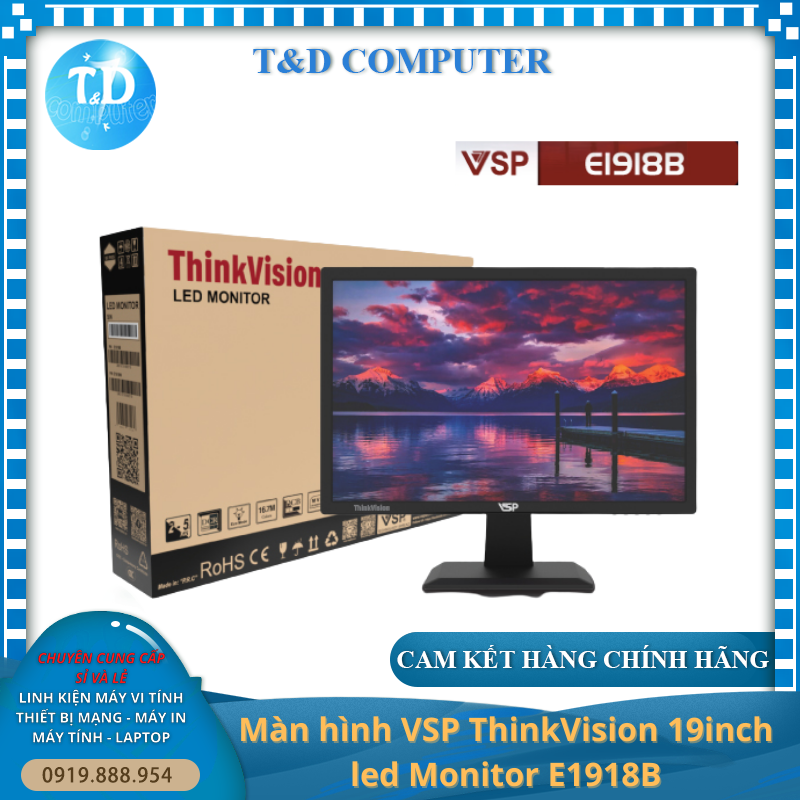 Màn hình máy tính 19inch Led Monitor E1918B (TN 75Hz 5Ms VGA HDMI) - Hàng chính hãng TECH VISION phân phối