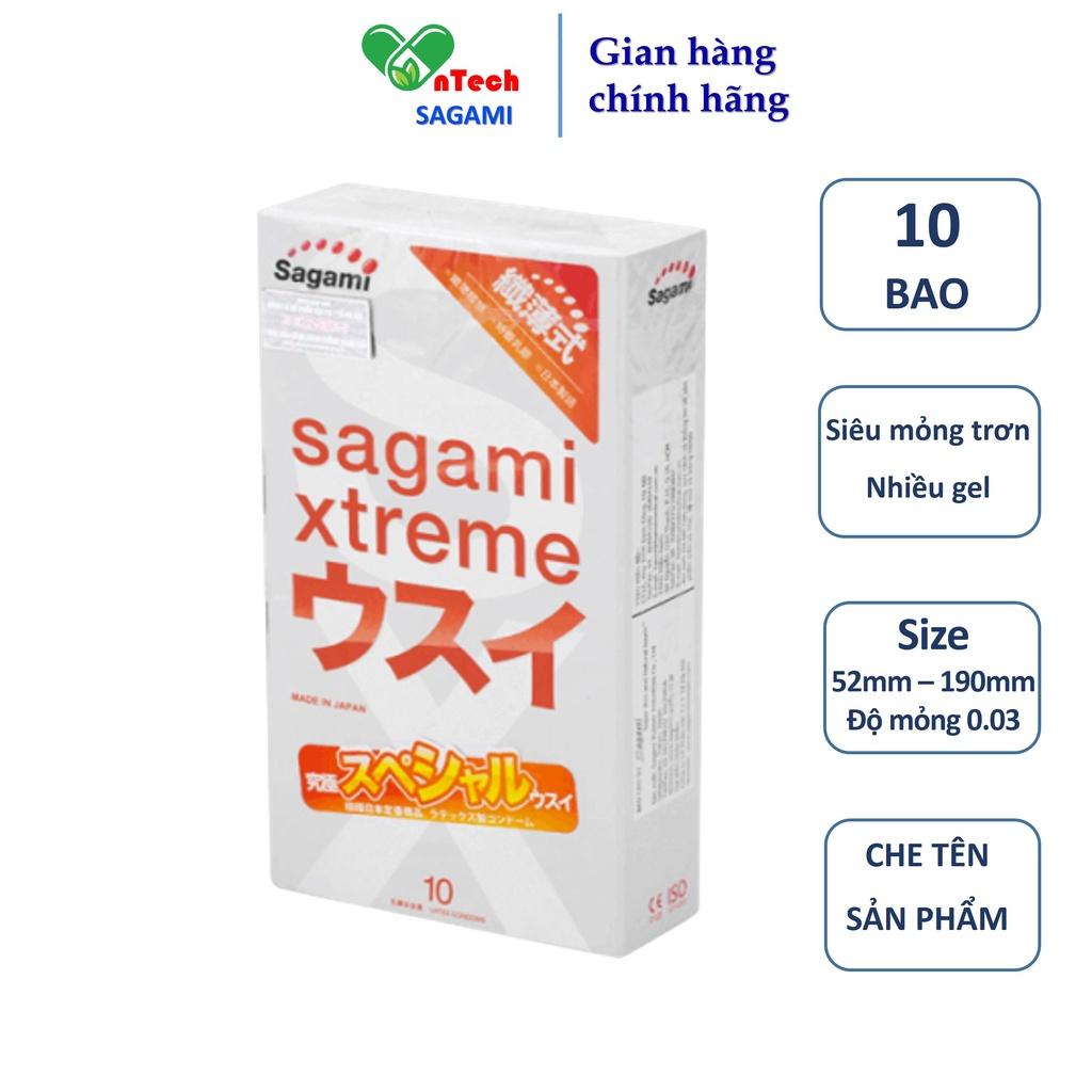 Bao cao su siêu mỏng nhiều gel bôi trơn Sagami Xtreme Super Thin 0.03mm hộp 10 bao cao su