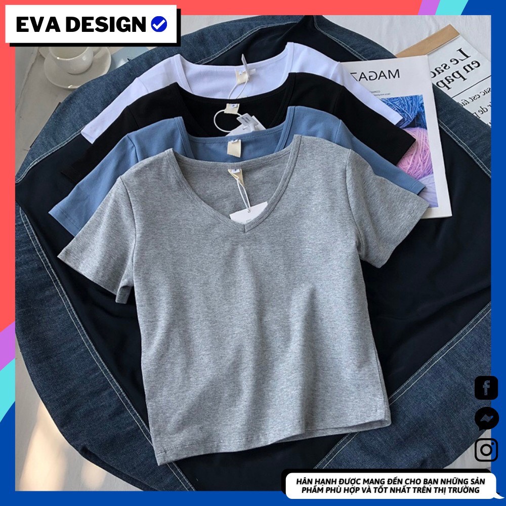 Áo thun nữ trơn dáng croptop Eva design, áo phông nữ vải thun co giãn 4 chiều cổ V