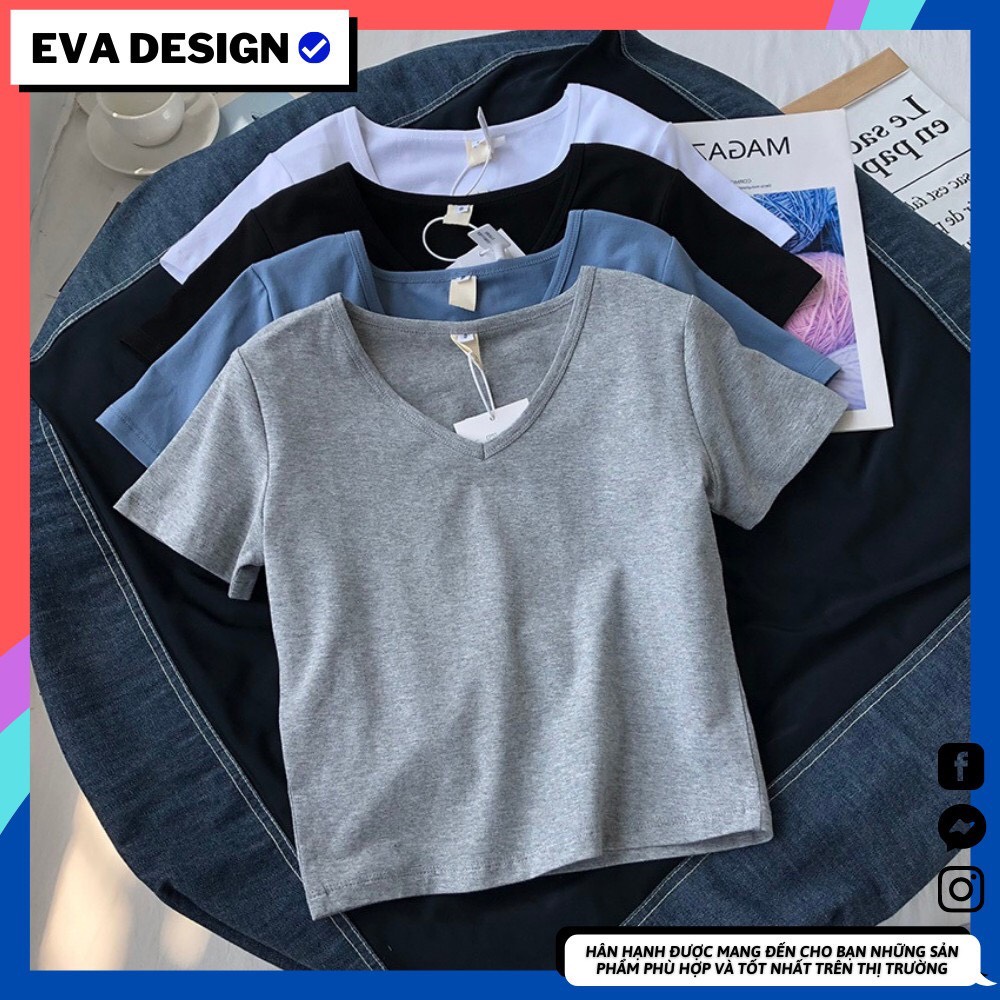 Áo thun nữ trơn dáng croptop Eva design, áo phông nữ vải thun co giãn 4 chiều cổ V
