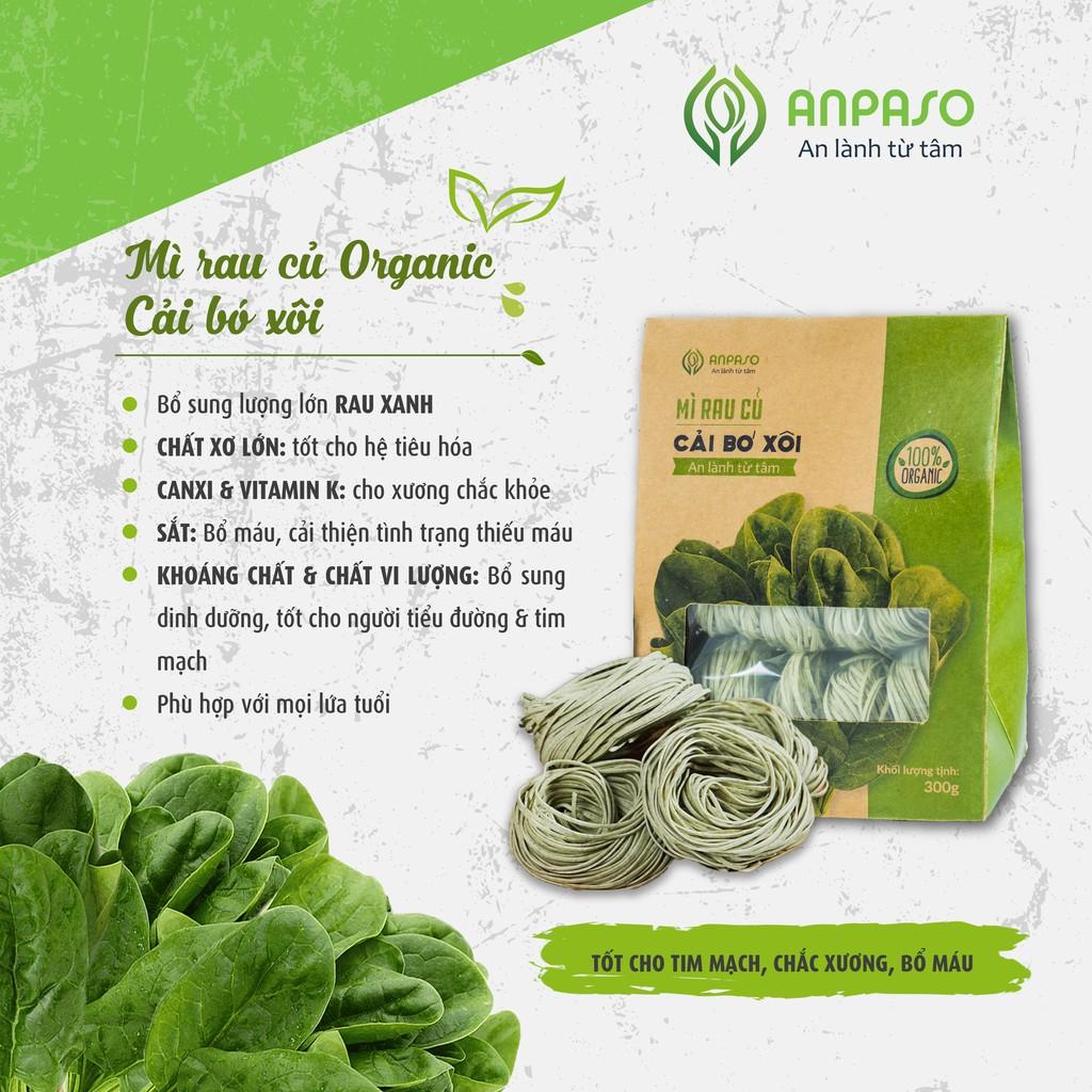 Mì Rau Củ Cải Bó Xôi Hữu Cơ Organic Anpaso, giảm cân, eat clean, ăn chay, không chiên nóng 300g