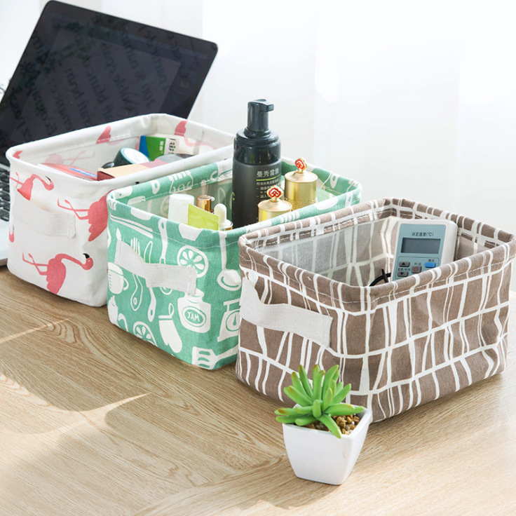 Combo 2 Giỏ Vải Để Đồ, Sọt Vải Họa Tiết 20.5 cm x 16cm x 13cm