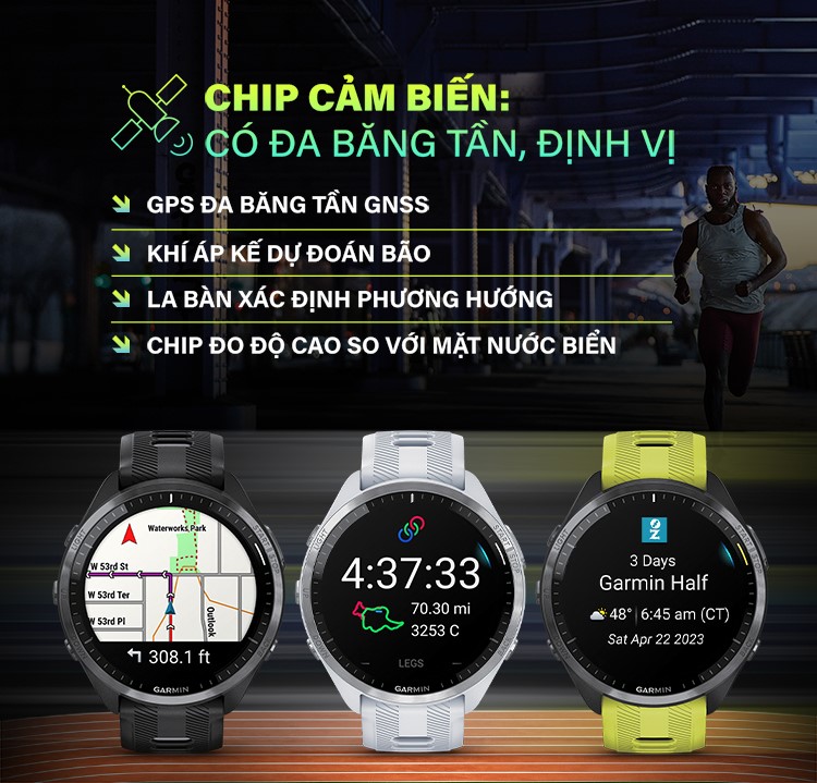 Đồng hồ Garmin Forerunner 965_Mới, hàng chính hãng - Carbon Gray DLC Titanium Bezel with Black Case and Black/Powder Gray Silicone Band