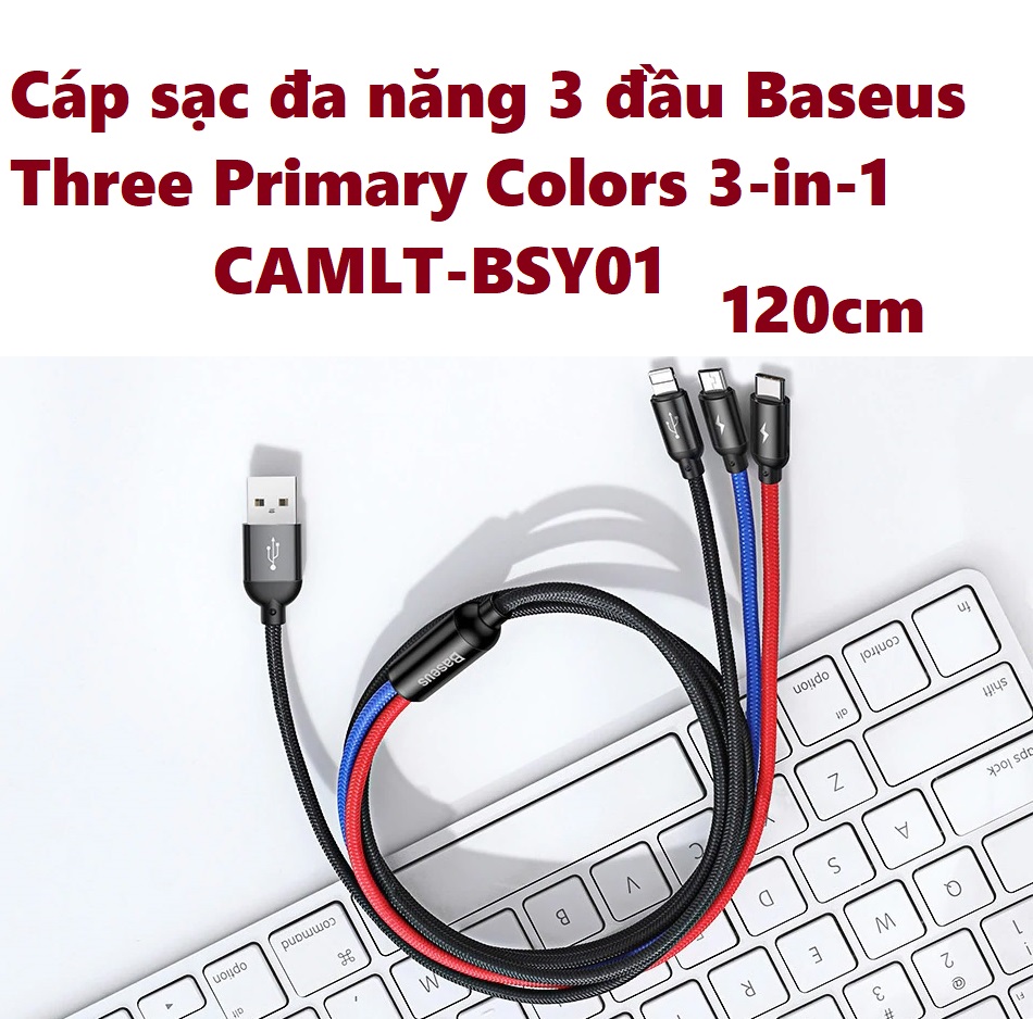 Cáp sạc đa năng 3 đầu Baseus Three Primary Colors 3-in-1 CAMLT-BSY01_ Hàng chính hãng