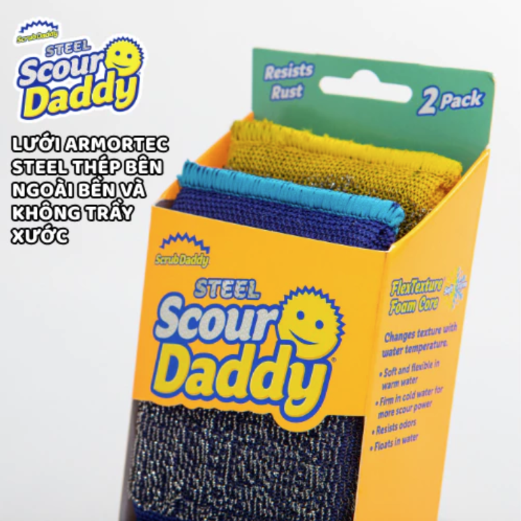 Miếng cọ thép Scour Daddy Steel - Lưới ArmorTec STEEL rửa sạch loại bỏ các mảng bám cứng đầu