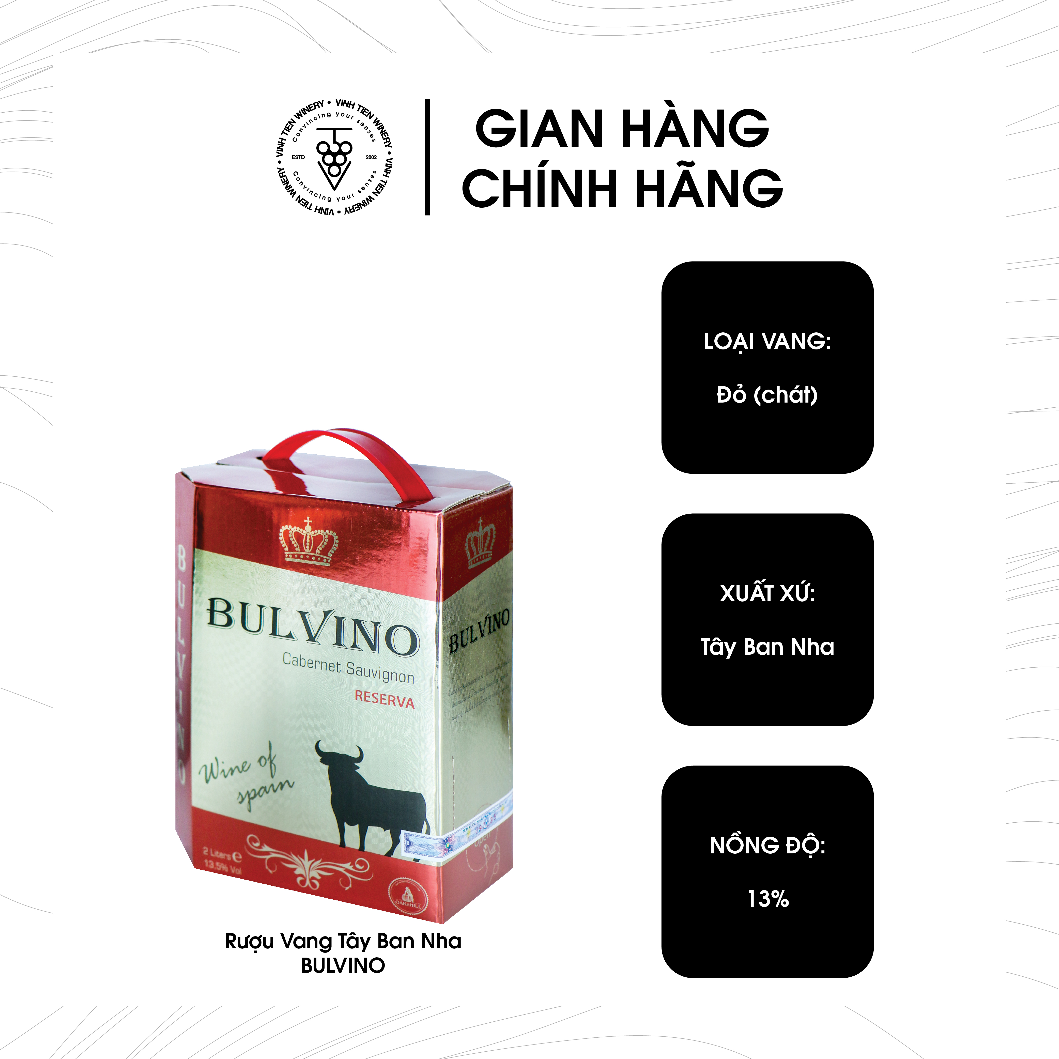 Hộp Vang Bulvino - Nhập khẩu Tây Ban Nha (Hộp 2Lít).