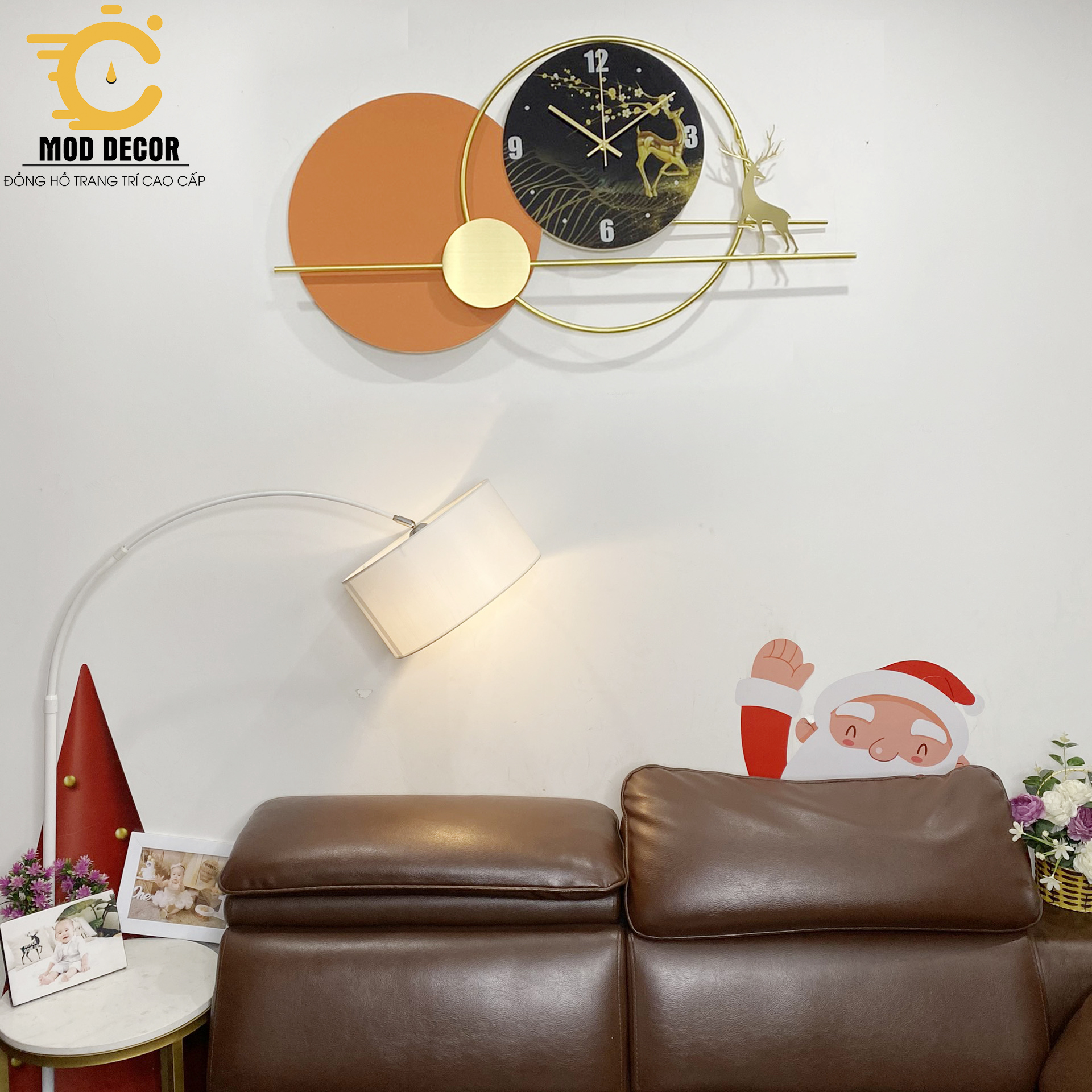 Đồng hồ treo tường trang trí hươu tài lộc 080 cỡ đại cho phòng khách