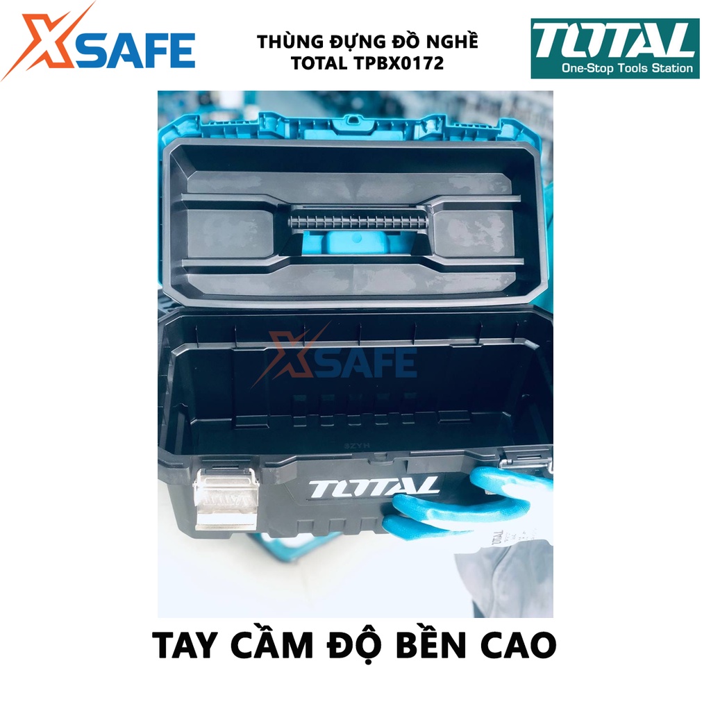 Hộp đựng đồ nghề TOTAL TPBX0172 Thùng đồ nghề khóa kim loại tải trọng tối đa 15kg, chất liệu nhựa PP cứng cáp, bền bỉ