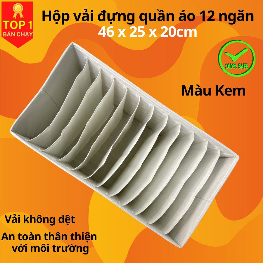 Hộp đựng đồ chia ngăn 7 – 9 và 12 ngăn sắp xếp quần áo Danido – Khay đựng đồ chia ngăn tiện ích, chất liệu cao cấp – Chỉ 1c HQ4b 12 ngăn  Kem