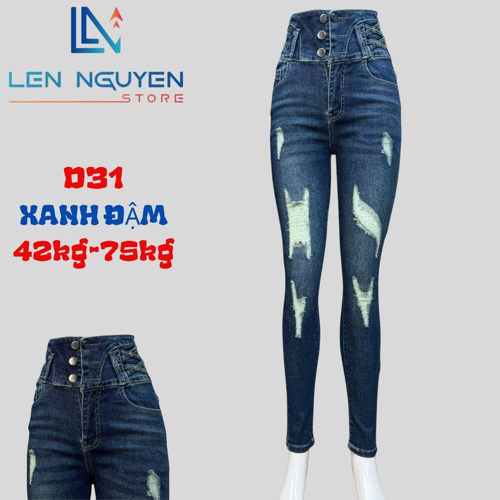 D31_Quần jean nữ, dài, lưng cao, quần bò nữ dáng ôm, quần rin nữ có big size, cho 42kg đến 75kg,LEN NGUYEN STORE - Xanh Nhạt
