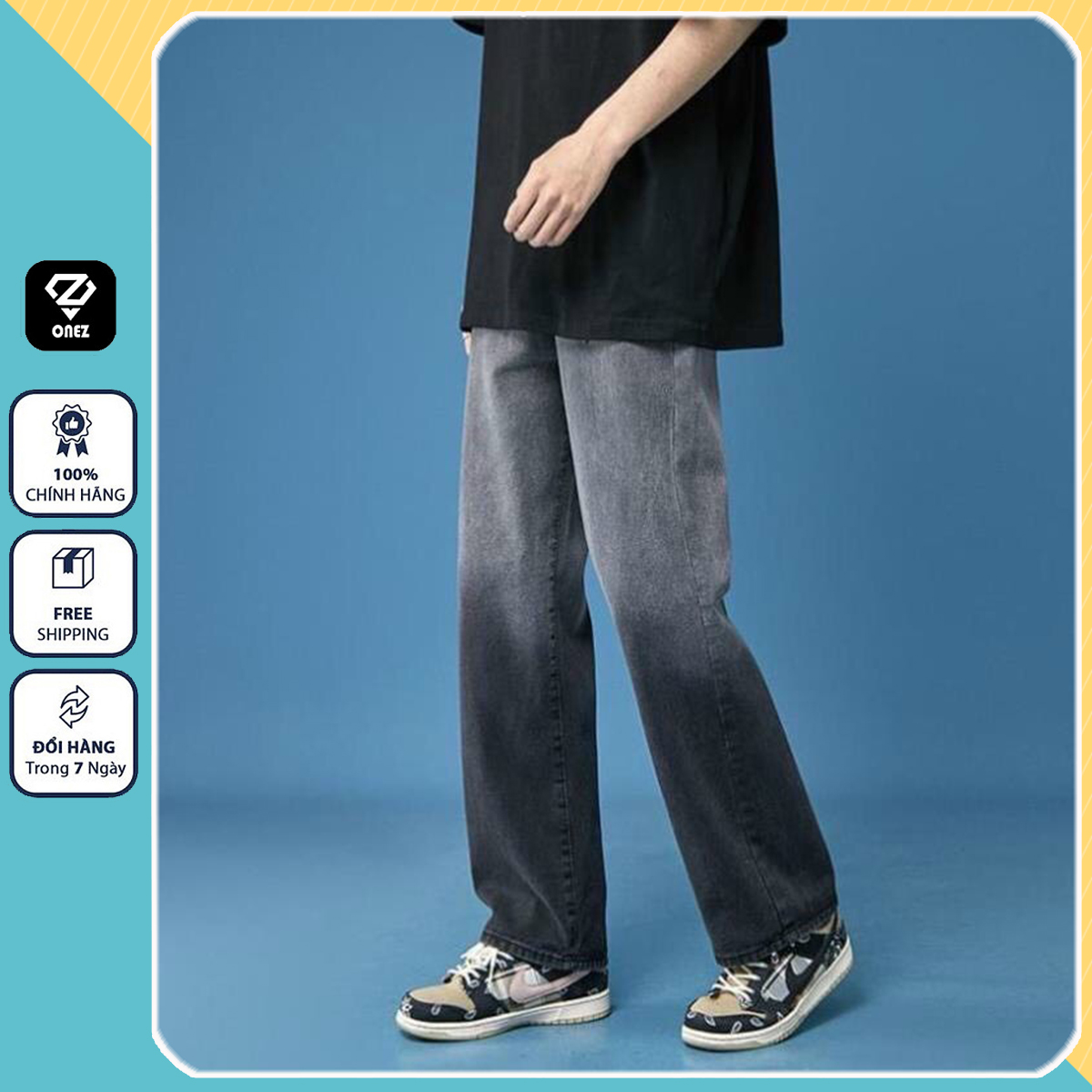 Quần jeans nam nữ ống rông Onez , quần jeans New Hot 2 màu đậm nhạt - QJ4