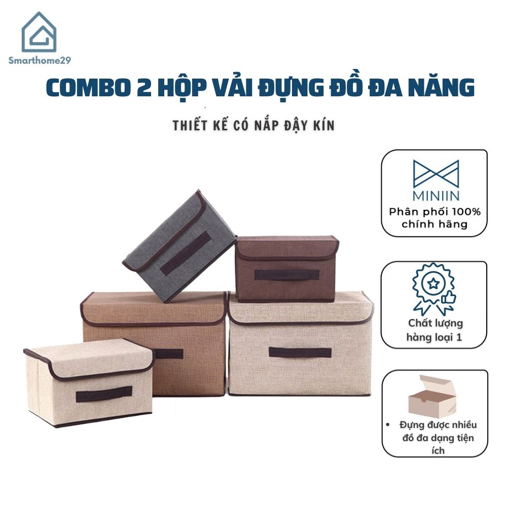 Combo 2 Hộp Vải Đựng Đồ Canvas, Túi Vải Đựng Quần Áo, Đồ Dùng Đa Năng Có Nắp Đậy Loại 1 - Hàng Chính Hãng MINIIN