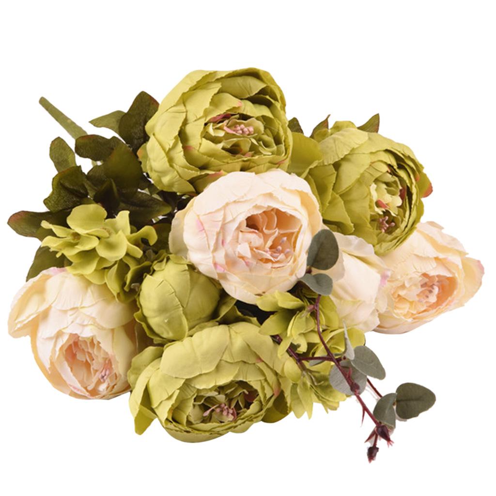 Artificial Peony Silk Flower Bouquet Wedding Home Decoration Orange