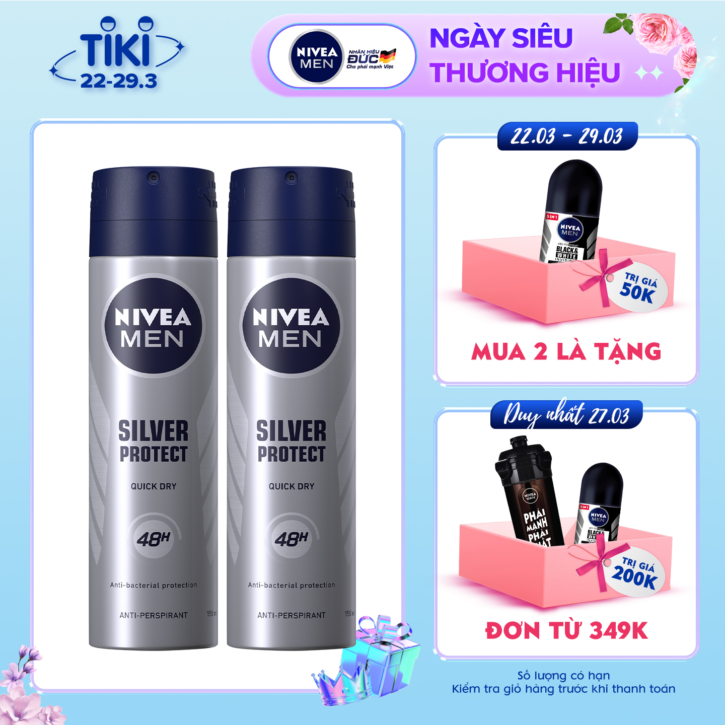 Bộ đôi Xịt Ngăn Mùi NIVEA MEN Silver Protect Phân Tử Bạc Giảm 99.9% Vi Khuẩn Gây Mùi (150ml) - 82959