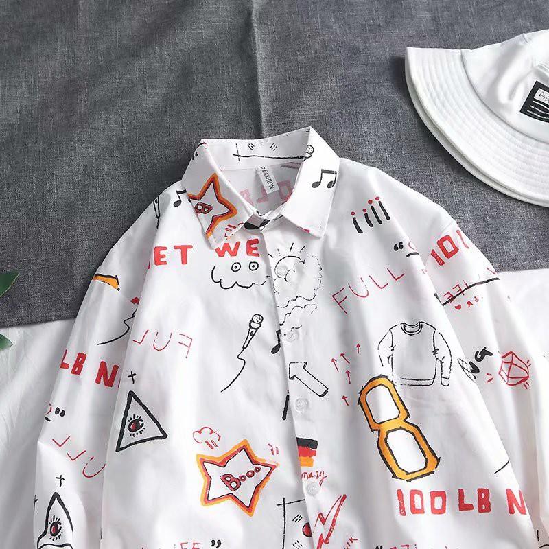 Đơn giản Thời trang Áo sơ mi nam dài tay In ấn Hoa văn