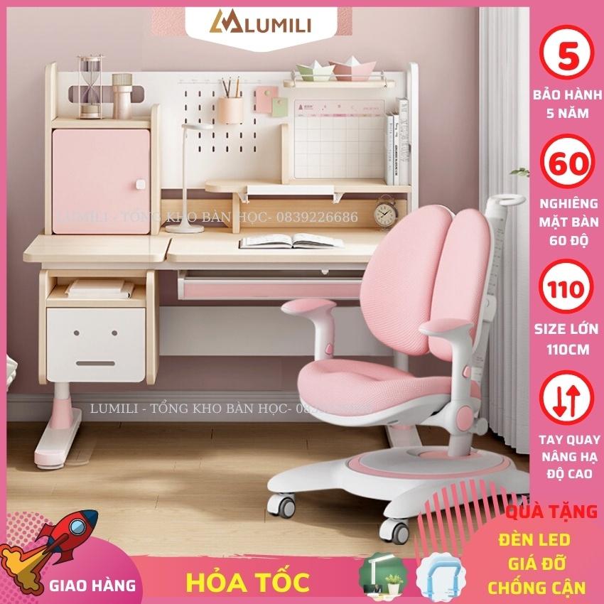 Bàn học cho bé thông minh chống gù chống cận Lumili 310 cao cấp mặt gỗ tự nhiên