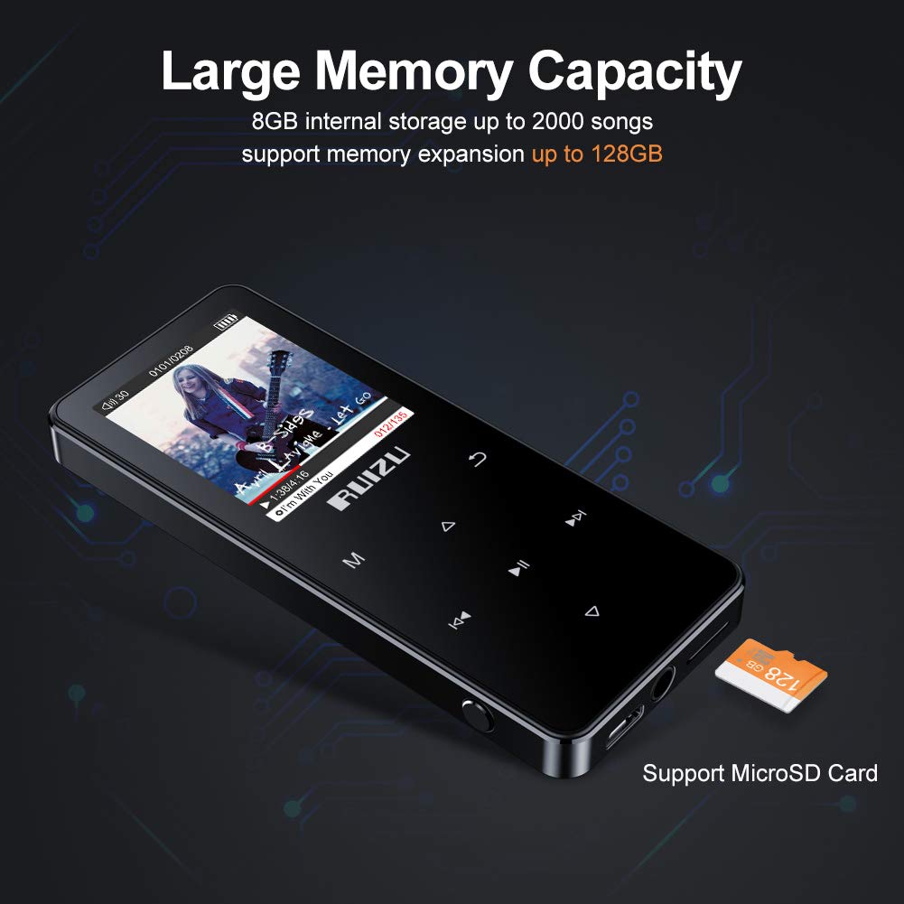 Máy Nghe Nhạc Ruizu D51 - Bộ Nhớ Trong 8Gb, Bluetooth 5.1, Loa Ngoài, Nhạc Lossless, Xem Video, Đa Định Dạng MP3 WAV APE WMA FLAC OGG Văn Bản Hình Ảnh, Màn hình 1.8&quot; Pin Lithium 400mAh 10 Tiếng, Hỗ Trợ Thẻ Nhớ Ngoài 128Gb - Hàng Chính Hãng