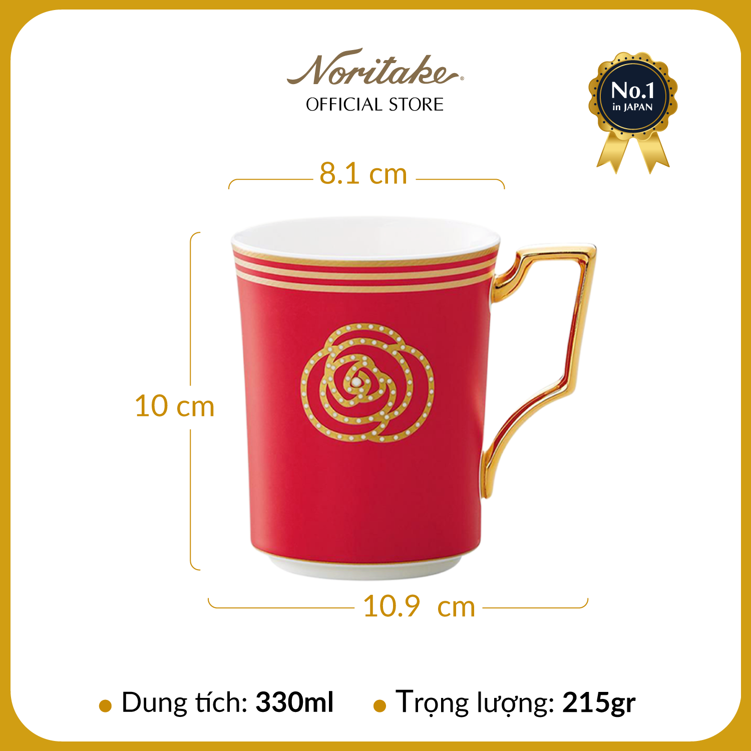 Cốc uống nước/ Cốc uống cà phê Noritake dòng AIDAN GOLD sứ xương cao cấp